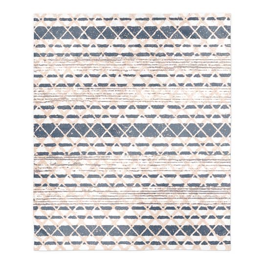 Blush Pink & Blue Woven Pattern Sherpa Fleece Blanket